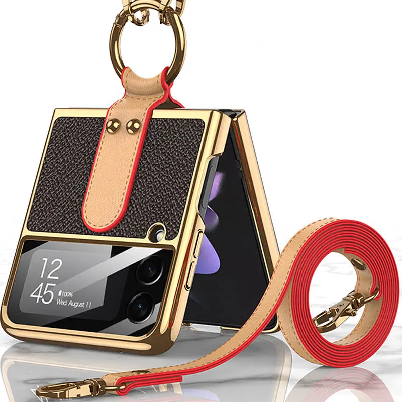Шкіряний чохол GKK with ring and strap для Samsung Galaxy Z Flip4 Brown - фото 2