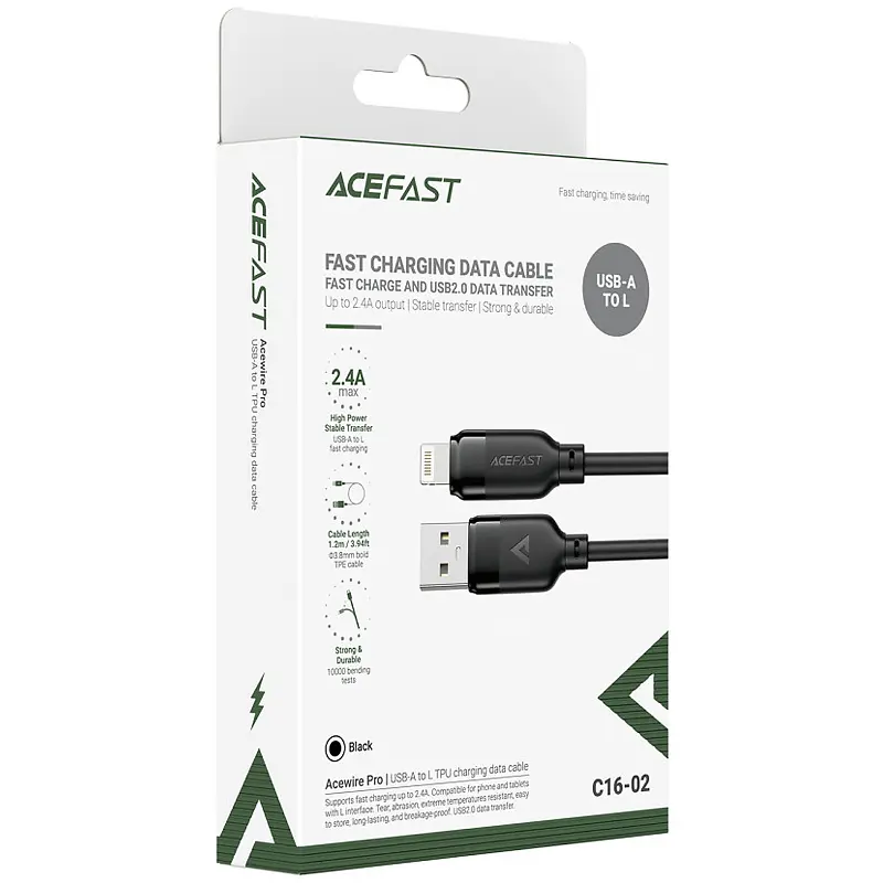 Дата кабель Acefast C16-02 USB to Lightning 2.4A (1.2m) Black - фото 2
