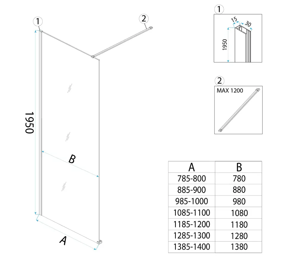 Душова стінка Rea Flexi Walk-In 130x195 transparent black KPL-K99178 - фото 8