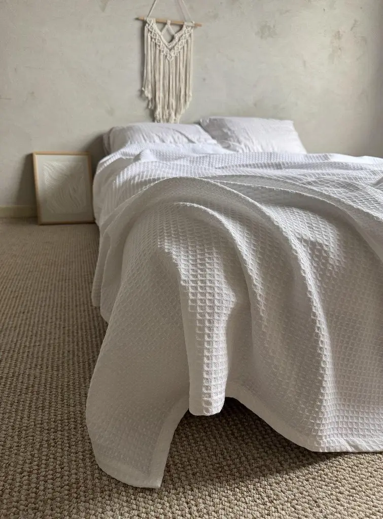 Покривало Zeintex Simple бавовняне вафельне біле 230х260 см - фото 10