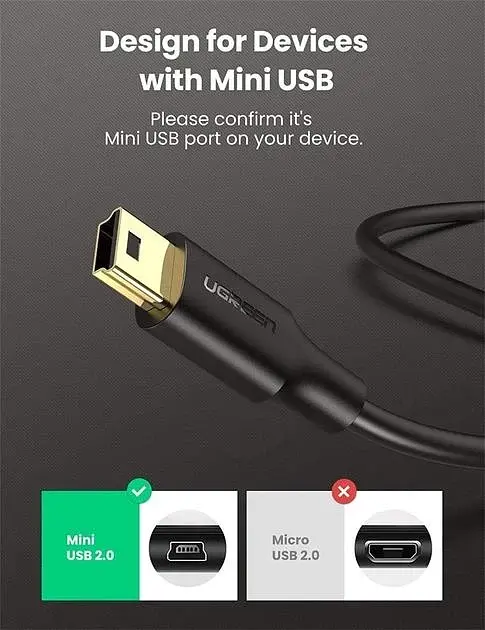 Зарядний кабель Ugreen US132 Mini USB to USB 2.0 0.25 M Black (10353) - фото 2