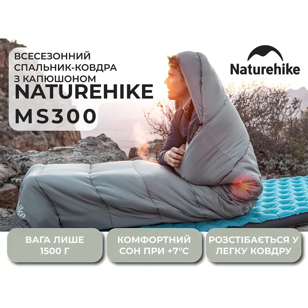 Спальний мішок з капюшоном Naturehike MS300 CNK2350WS023 лівий, сірий - фото 6