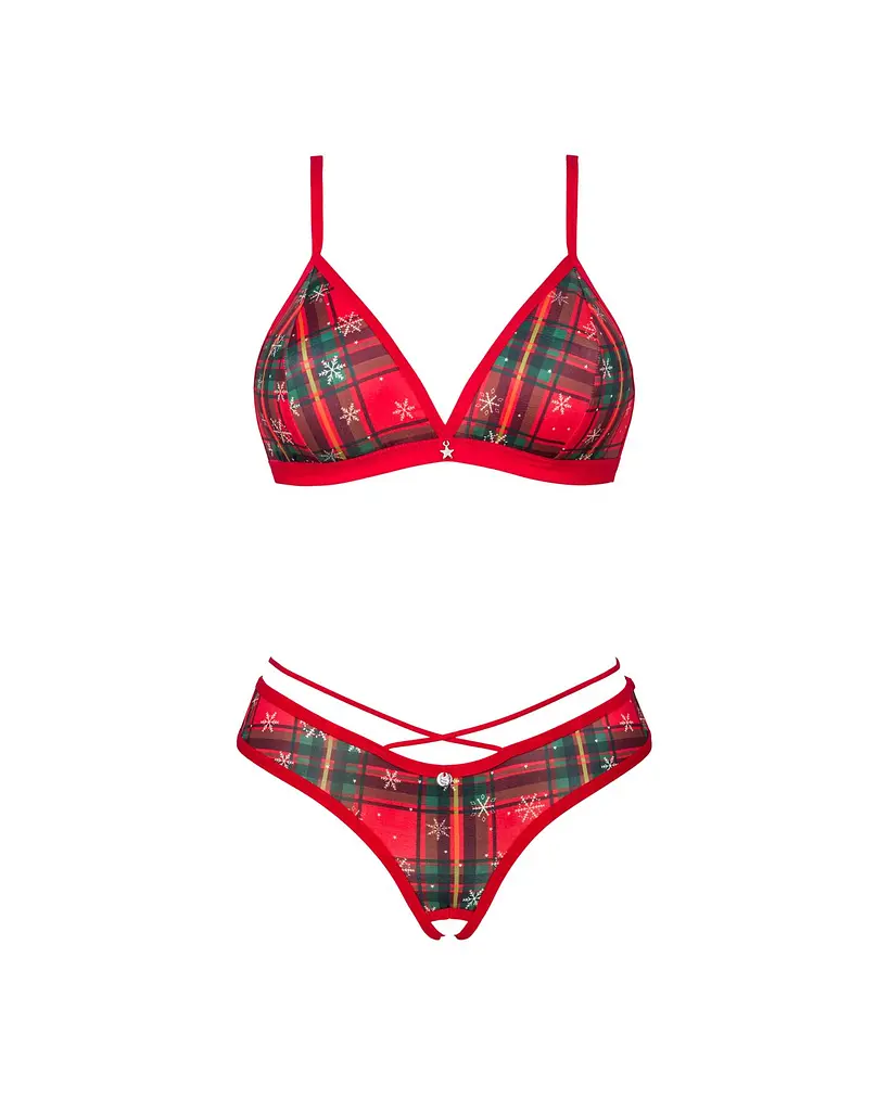 Комплект Obsessive Ms Merrilo 2-pcs set, M/L, м’який бюстгальтер та трусики з доступом і з помпоном - фото 3