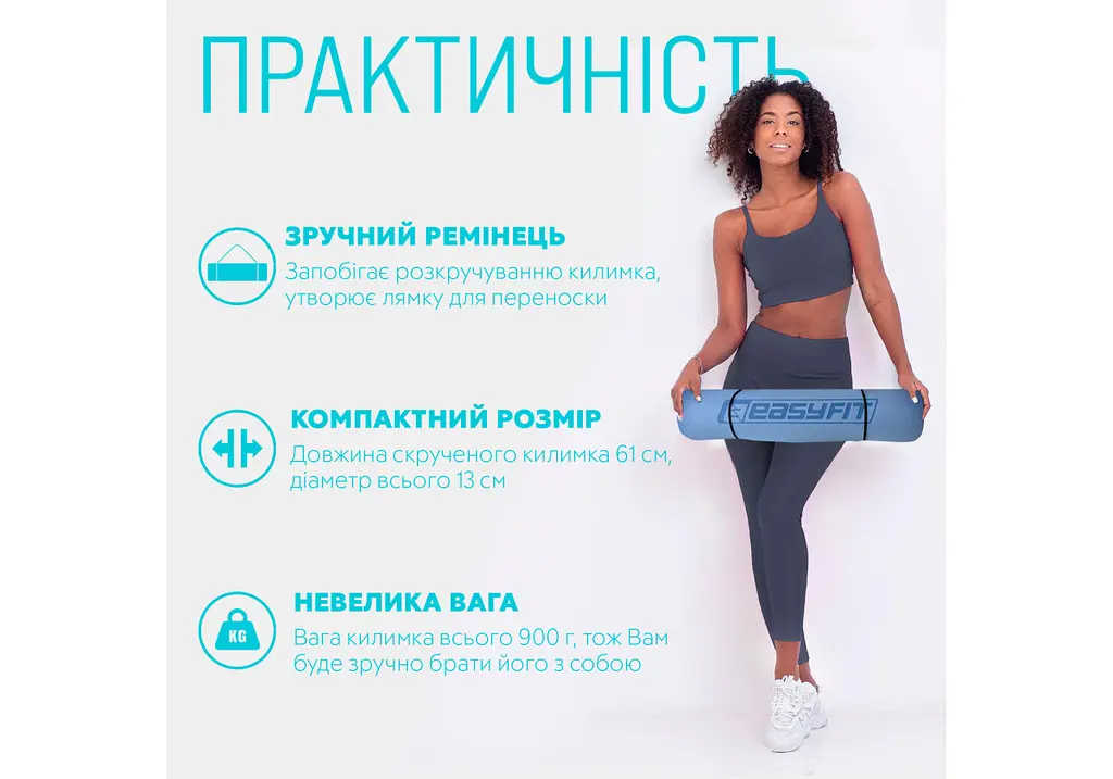 Килимок для йоги та фітнесу EasyFit TPE+TC 6 мм двошаровий (EF-1924-LBBL) - фото 2