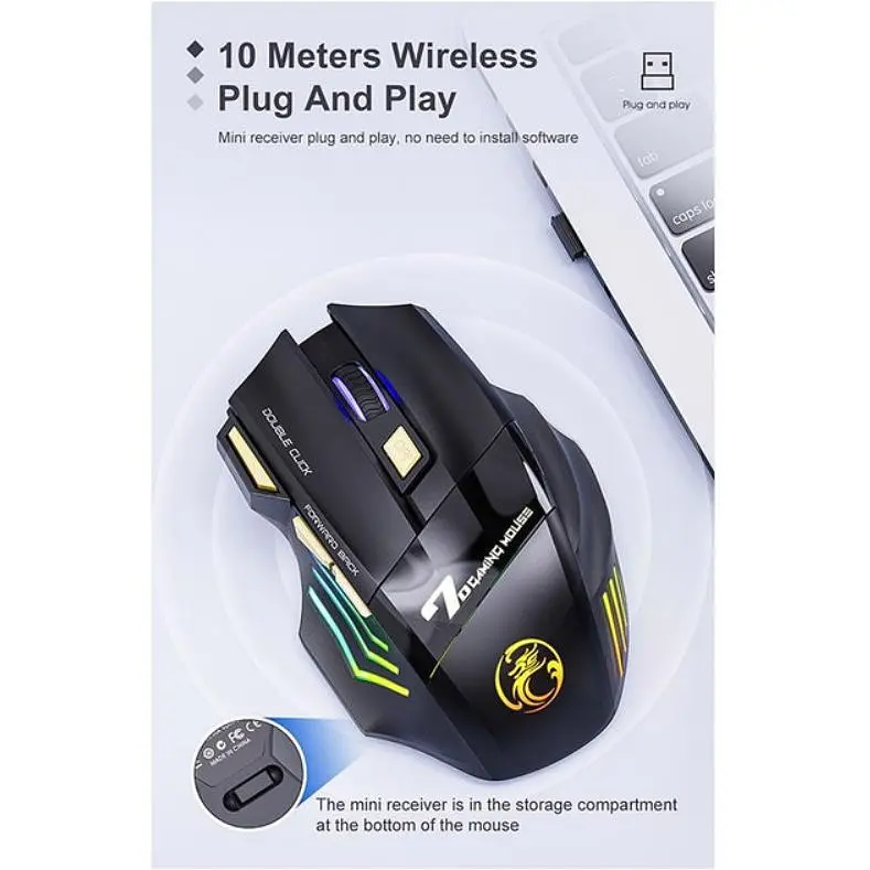 Игровая мышь беспроводная iMICE GWX7 7 кнопок аккумулятор 3200dpi 2.4Ghz Bluetooth - фото 9