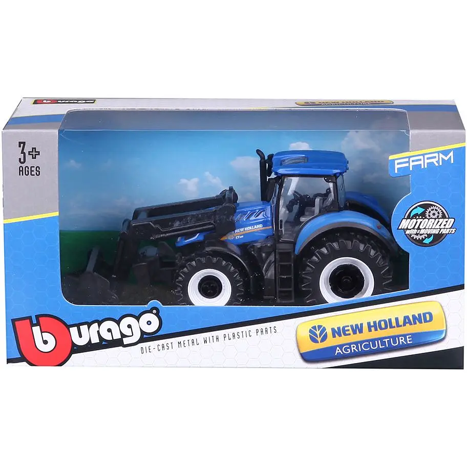 Іграшковий трактор Bburago Farm New Holland T7.315 з фронтальним навантажувачем 1:32 синій (18-31632) - фото 7