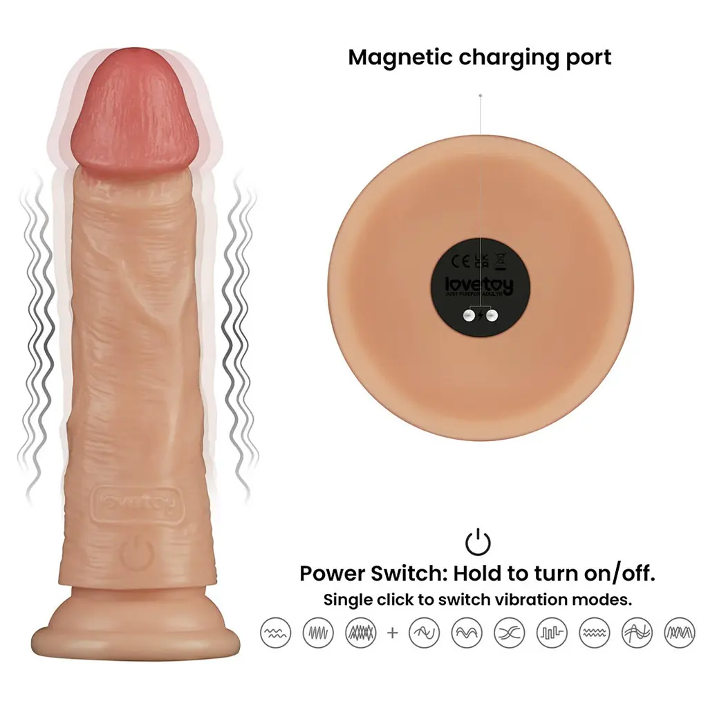 Реалістичний вібратор Vibrating Power Basics Cock 7'' тілесний - фото 9