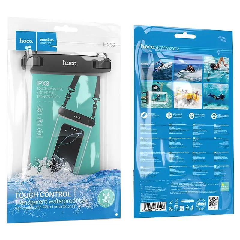 Чохол водонепроникний Hoco HX52 Transparent mobile phone waterproof bag Black - фото 2