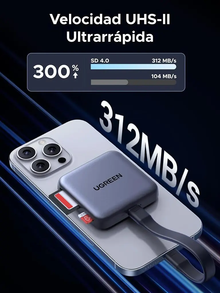 Магнітний USB-C кардрідер Ugreen SD/TF UHS-II 312MB/s PD 100W, алюміній - фото 10