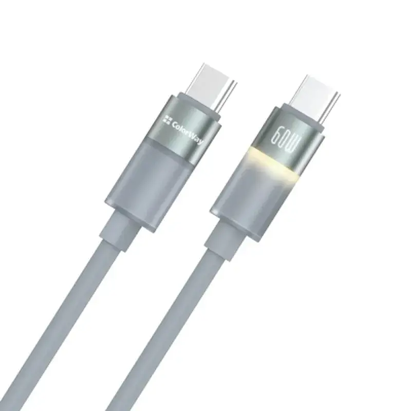 Дата кабель USB-C to USB-C 1.0m 3A 60W warm light gray ColorWay (CW-CBPDCC092-GR) - фото 2