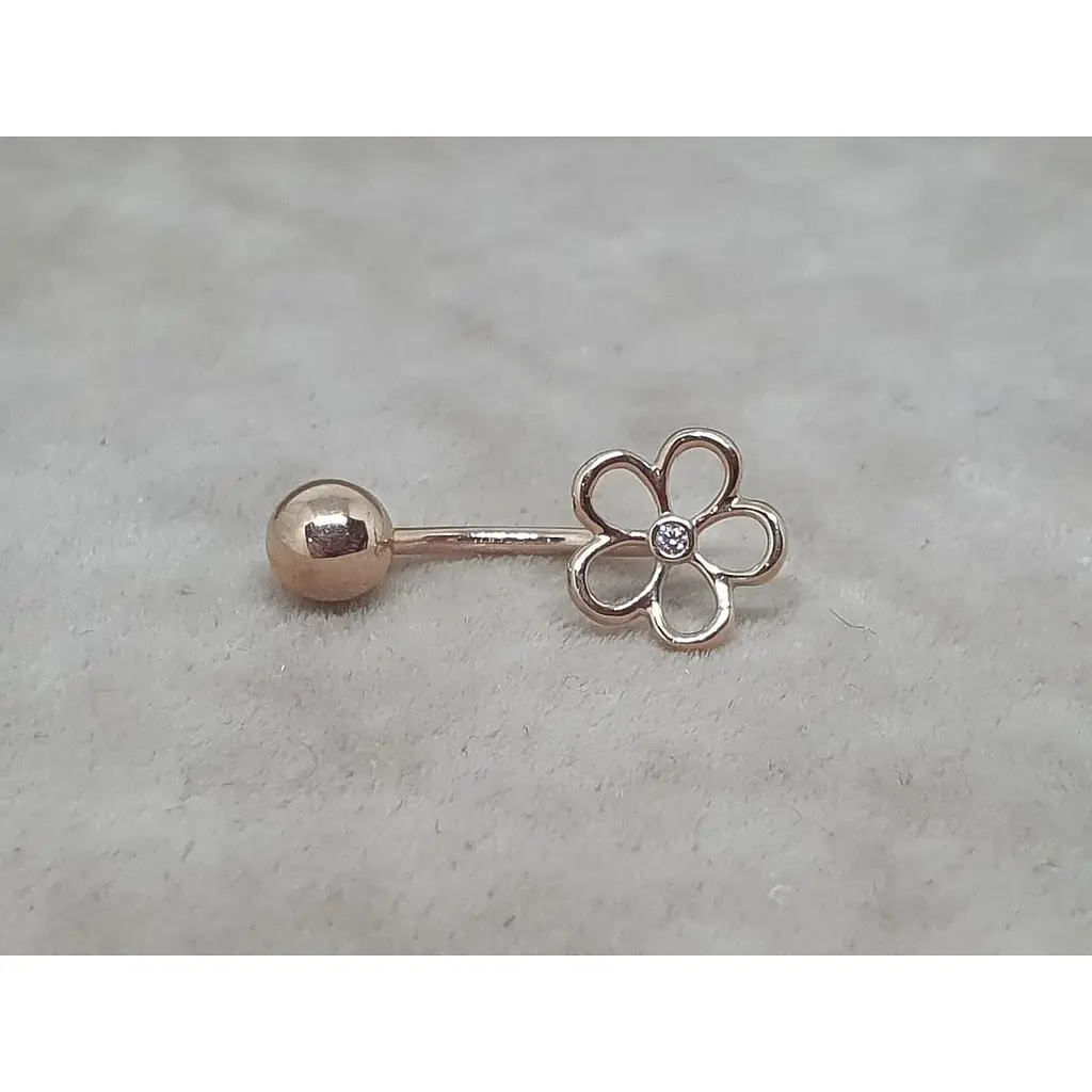 Золота сережка-пірсинг Столична Ювелірна Фабрика Квітка з фіанітами 360086 - фото 3