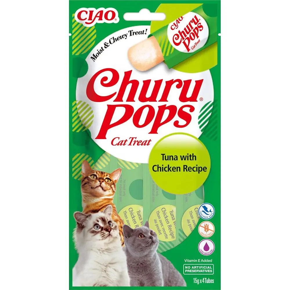 Вологі ласощі для котів INABA Churu Pops вершкове желе тунець з куркою 4 шт по 15 г
