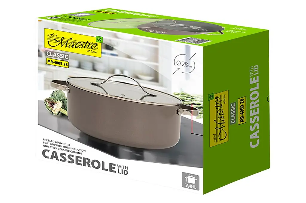 Каструля зі скляною антипригарною кришкою Maestro MR-4009-28 діаметр 28 см на 7л Ceramic алюміній - фото 5