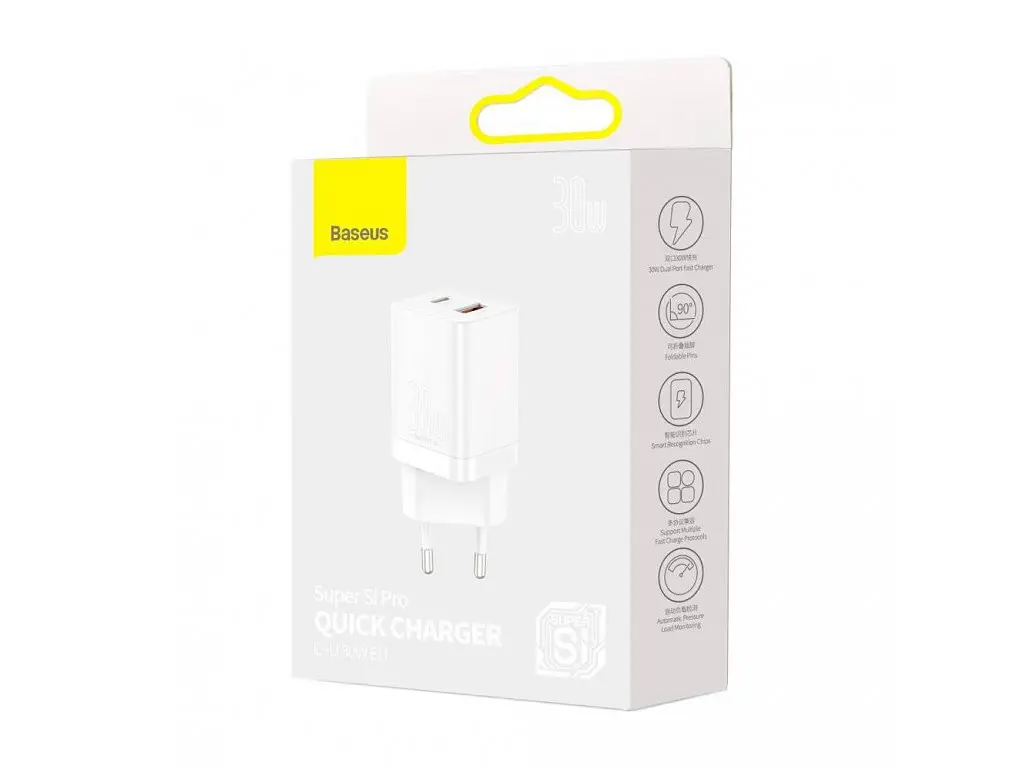 МЗП Baseus Super Si Pro Quick Charger C + U 30W EU White - фото 4