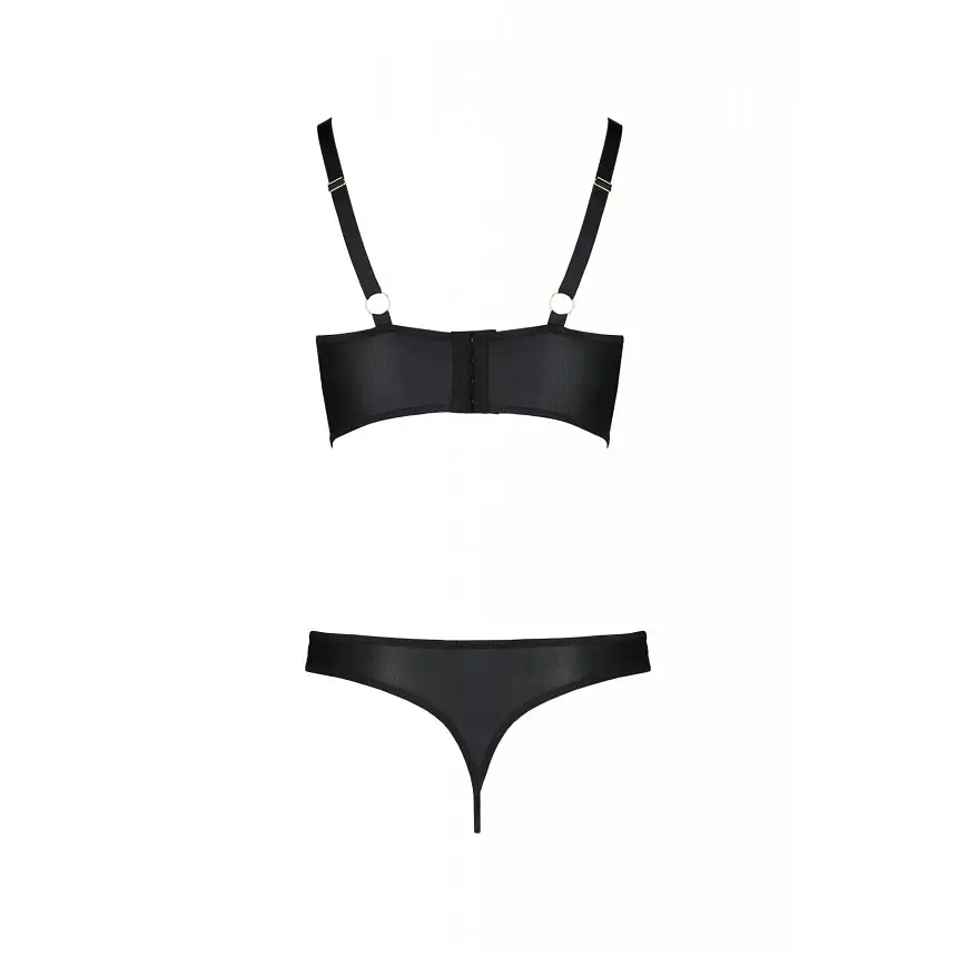 Комплект из эко-кожи с люверсами и ремешками Passion Malwia Bikini, бра и трусики, 6XL/7XL, черный - фото 2