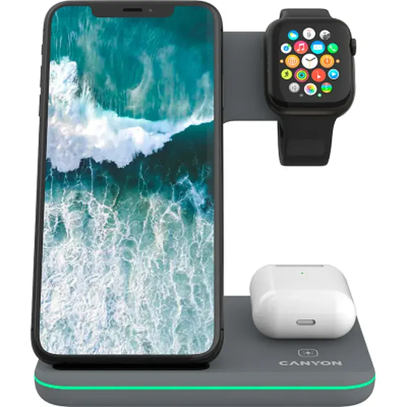 Зарядний пристрій Canyon WS-303, 3in1 Wireless Dark Grey (CNS-WCS303DG) - фото 5