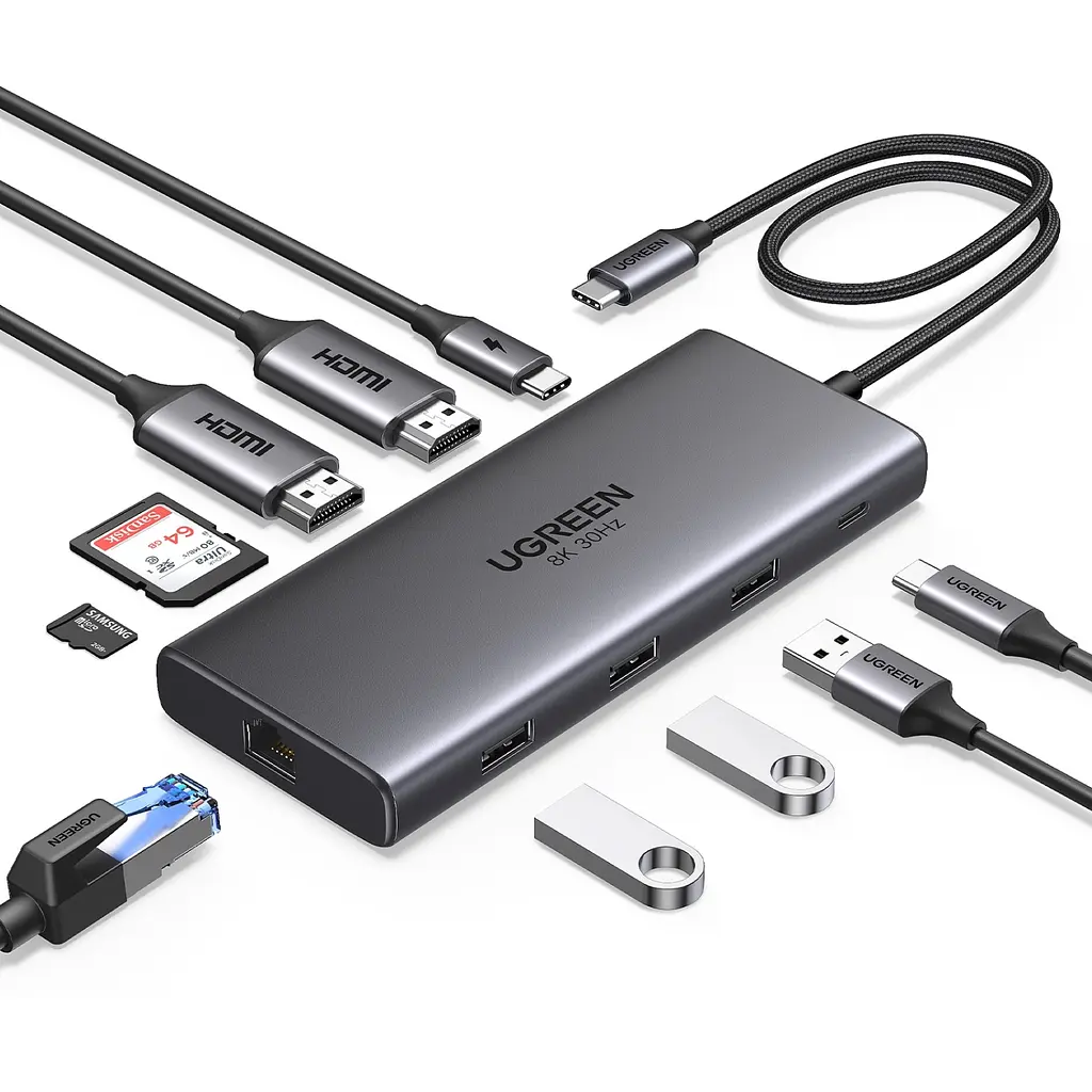 Док-станція USB3.2 Type-C --> HDMIx2,8K30Hz/4K60Hz/3xUSB-A/2xUSB-C 3.2/ RJ45/SD/TF/PD 100W CM639 - фото 2