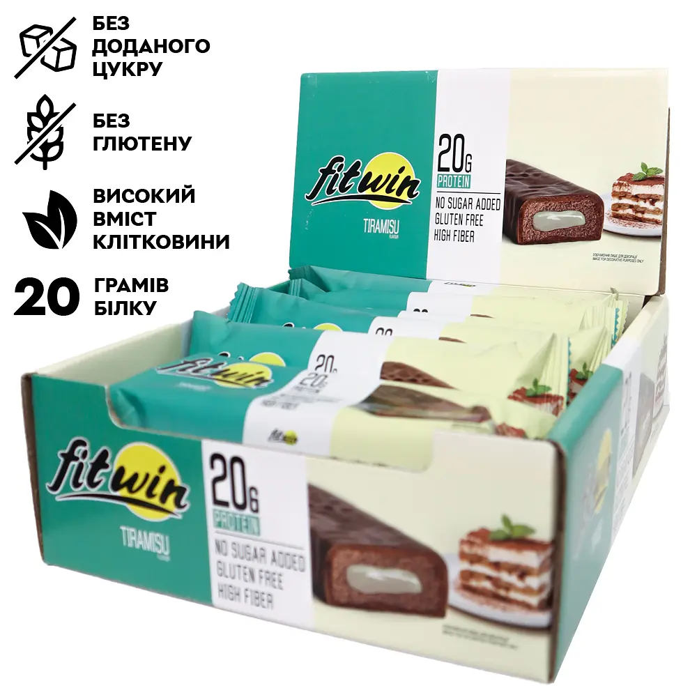 Батончик FitWin Protein Bar 20% Тирамису 720 г (12 шт. х 60 г) - фото 2