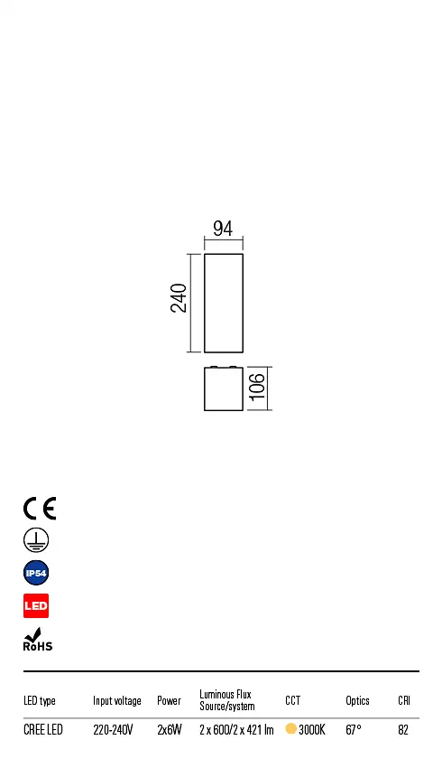 Бра вуличне TAV AP LED COB 2X6W IP54 DG 3000K (5.1.2) Redo 9562 - фото 3