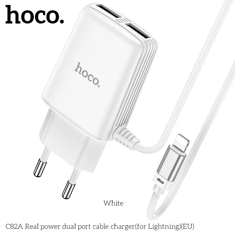 Адаптер зарядний HOCO Lightning cable Real power C82A білий - фото 4