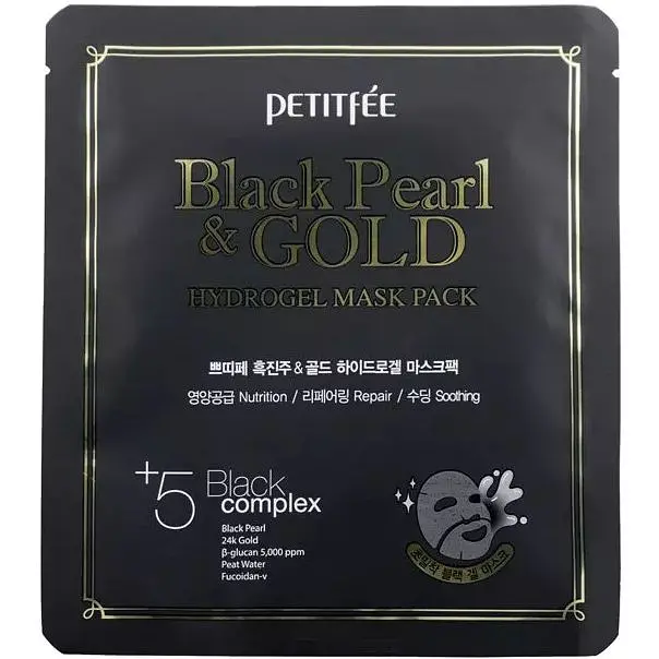Маска для обличчя гідрогелева Petitfee Black Pearl & Gold Hydrogel Mask Pack - фото 1