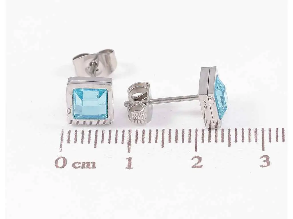 Сережки Xuping TTM Stainless Steel Родій пусети "Квадратні блакитні кристали" 7х7мм 283954 - фото 2