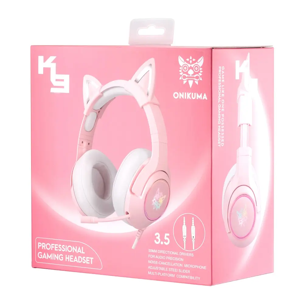 Проводная игровая гарнитура Onikuma Gaming CAT with LED K9 , USB, 3.5mm, 2.2m, pink - фото 8