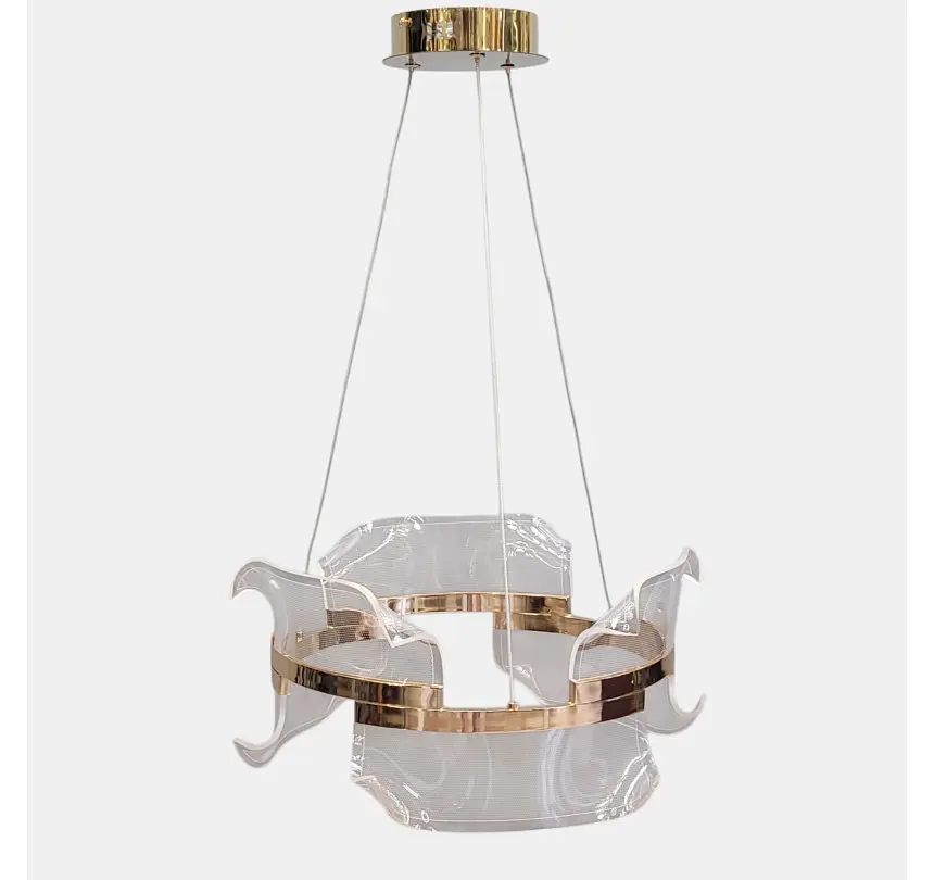 Підвісна світлодіодна люстра Artlight 512162/400GD золота з фігурним прозорим акриловим розсіювачем та трьома режимами світла - фото 3