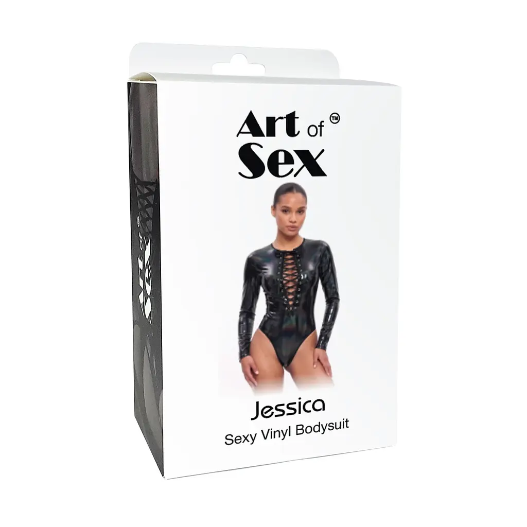Вінілове боді з рукавами Art of Sex - Jessica, з ефектом мокрого оксамиту, розмір M - фото 3