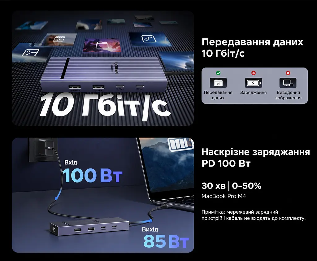 Док-станція USB-C UGREEN Revodok Pro CM880 хаб 7 в 1 сірий (75774) - фото 5