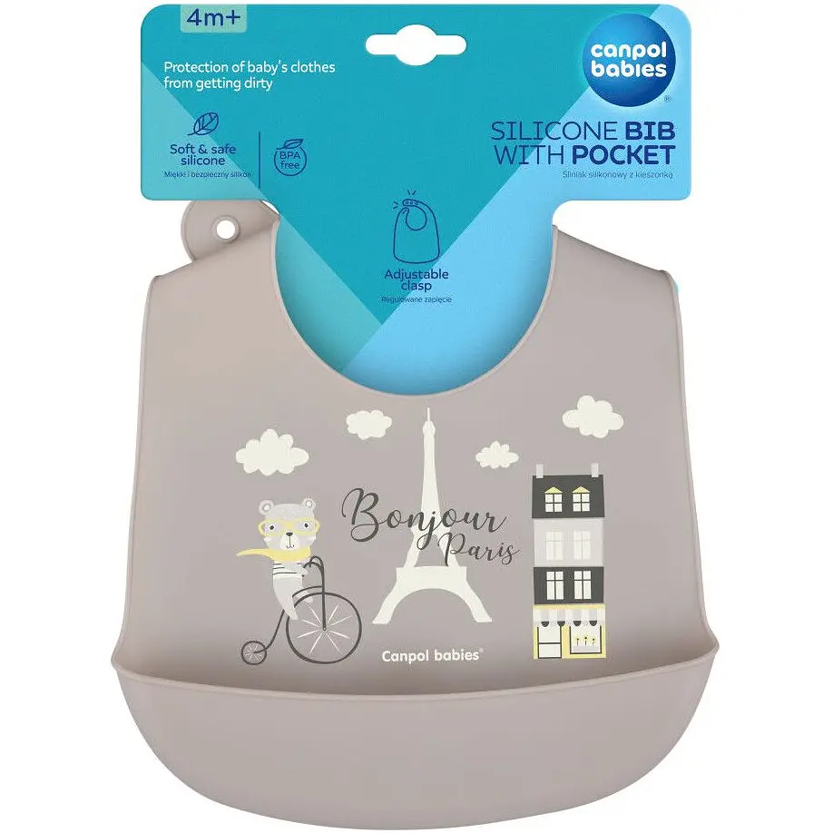 Слинявчик Canpol babies Bonjour Paris силіконовий з кишенькою бежевий (74/027_bei) - фото 2