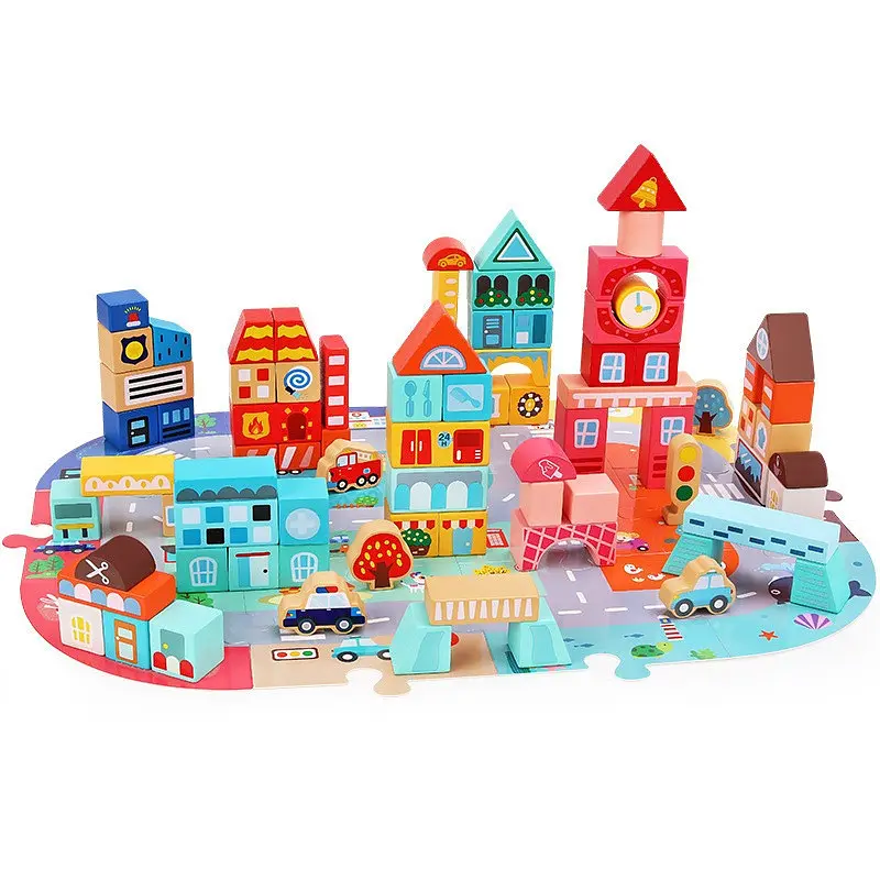 Дерев'яний конструктор Місто Bambi C 75545 12 пазлів 88 деталей - фото 2