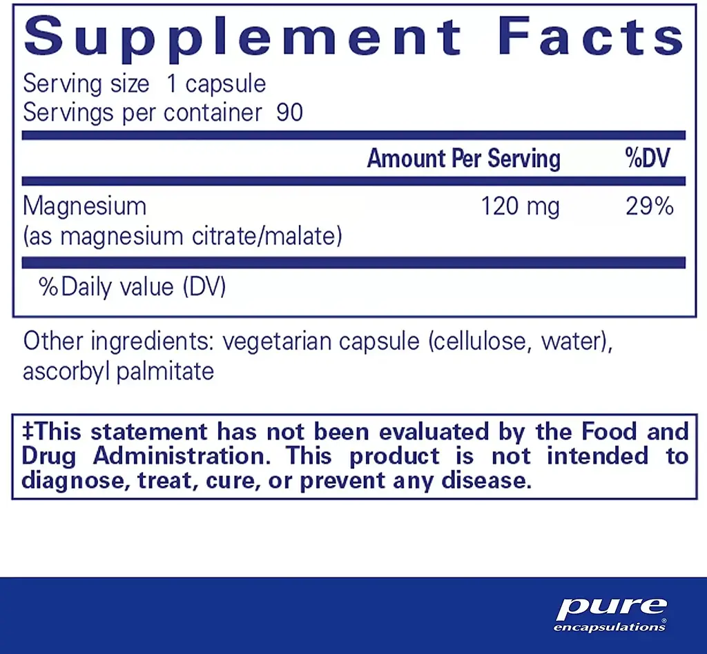 Магній цитрат / малат Pure Encapsulations Magnesium (citrate / malate) 90 капсул - фото 2