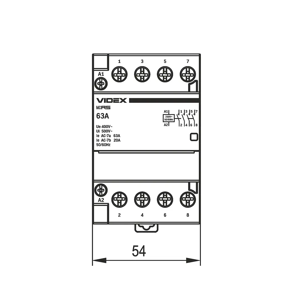 Модульний контактор 4п 63А 4НВ VF-RS-MC4O-63 VIDEX RESIST VIDEX (27915-000) - фото 5