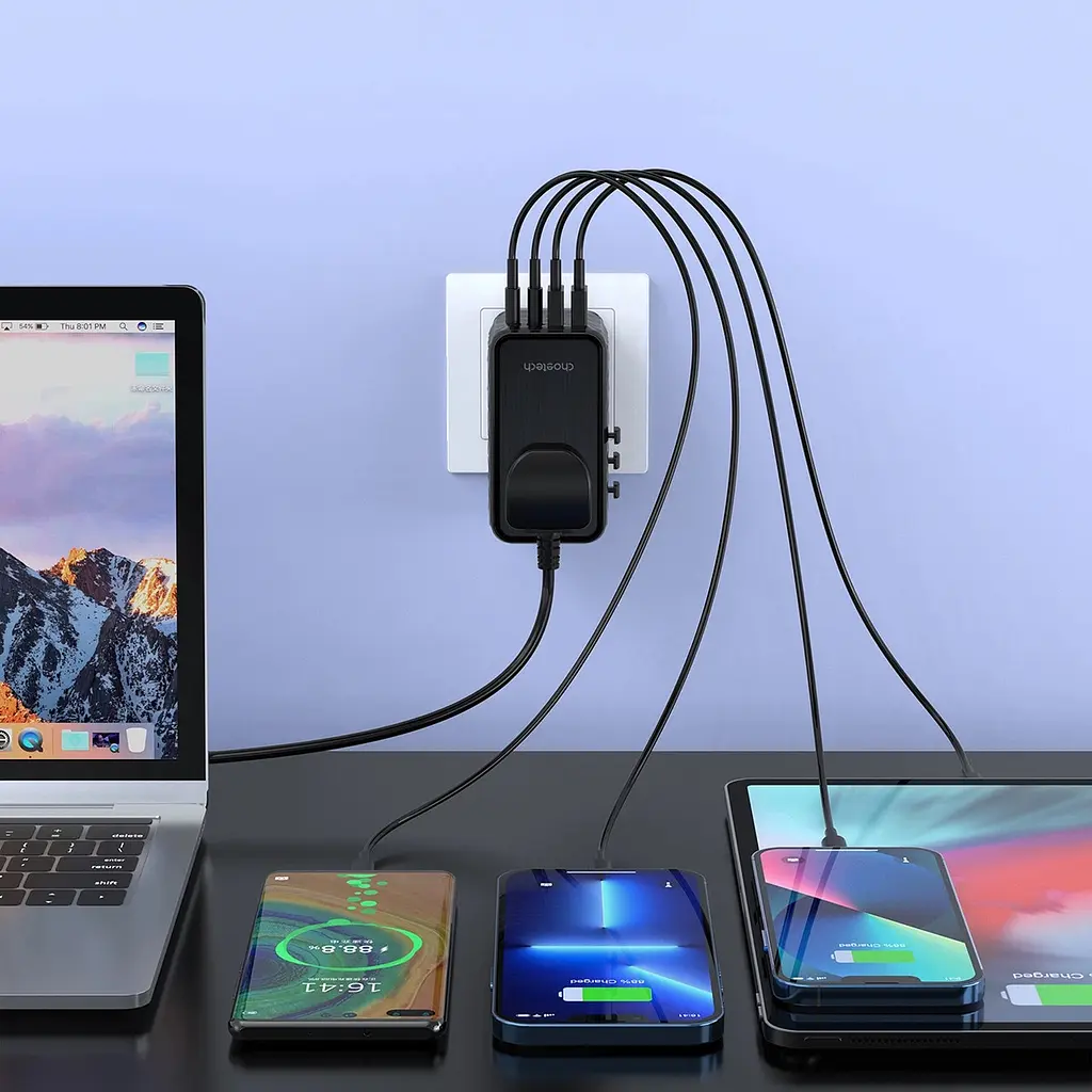 Зарядний пристрій 4xUSB 100W PD (2хUSB-C+2хUSB-A) TRAVEL Universal сharger diamond чорний Choe - фото 6