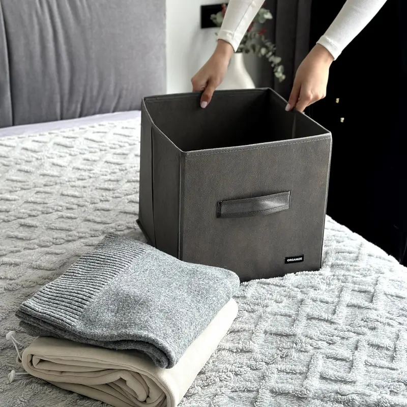 Текстильний кофр  ORGANIZE  для одягу та текстилю 30*30*30 см (сірий) - фото 4