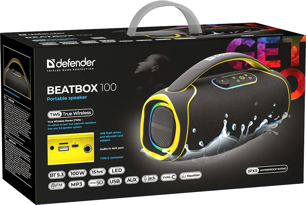 Портативна колонка Beatbox 100 100Вт Black (65113) Defender teh0022365 - фото 6