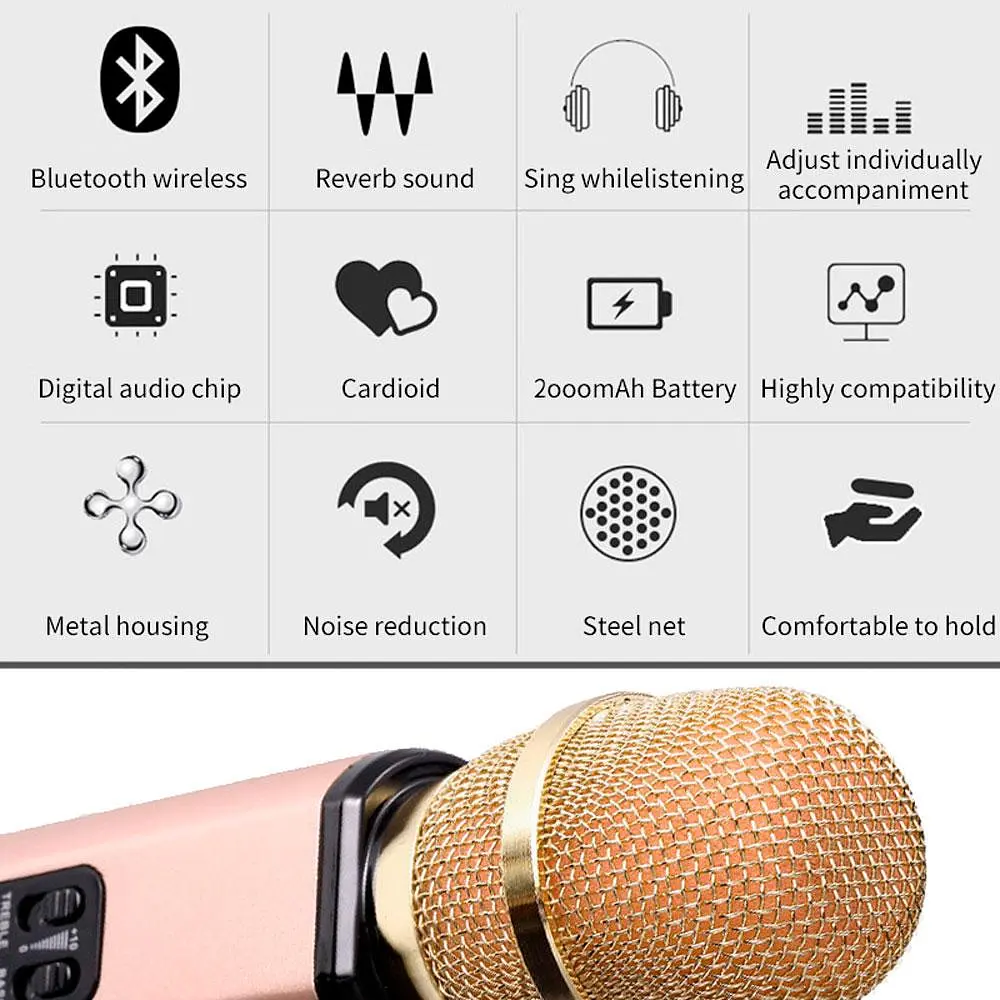 Бездротовий караоке-мікрофон Losso K6 Premium з вбудованим динаміком і Bluetooth Gold (18960) - фото 6