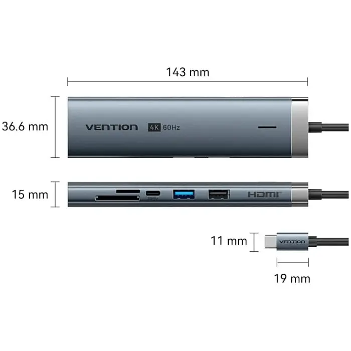 Док-станція USB3.2 Type-C --> HDMI/USB3.0/USB2.0/RJ45/SD/TF/PD 100W Hub 8-in-1 Vention - фото 2