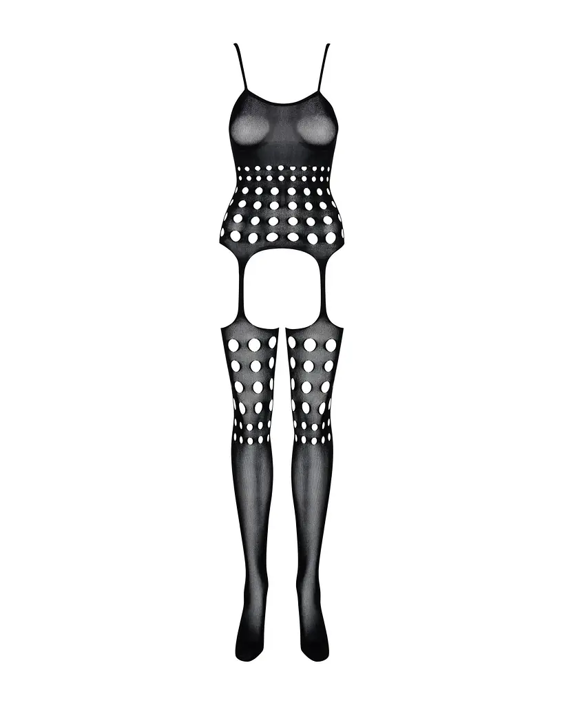 Бодістокінг Obsessive Bodystocking G310 S/M/L, топ, панчохи, підв’язки, круглі вирізи - фото 5