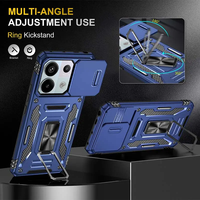 Ударопрочный чехол Camshield Army Ring для Xiaomi Redmi Note 13 Pro 4G / 14s / Poco M6 Pro 4G Синий / Navy - фото 3