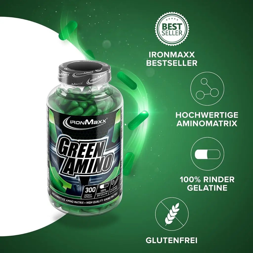 Амінокислотний комплекс IronMaxx Green Amino 300 капсул - фото 2