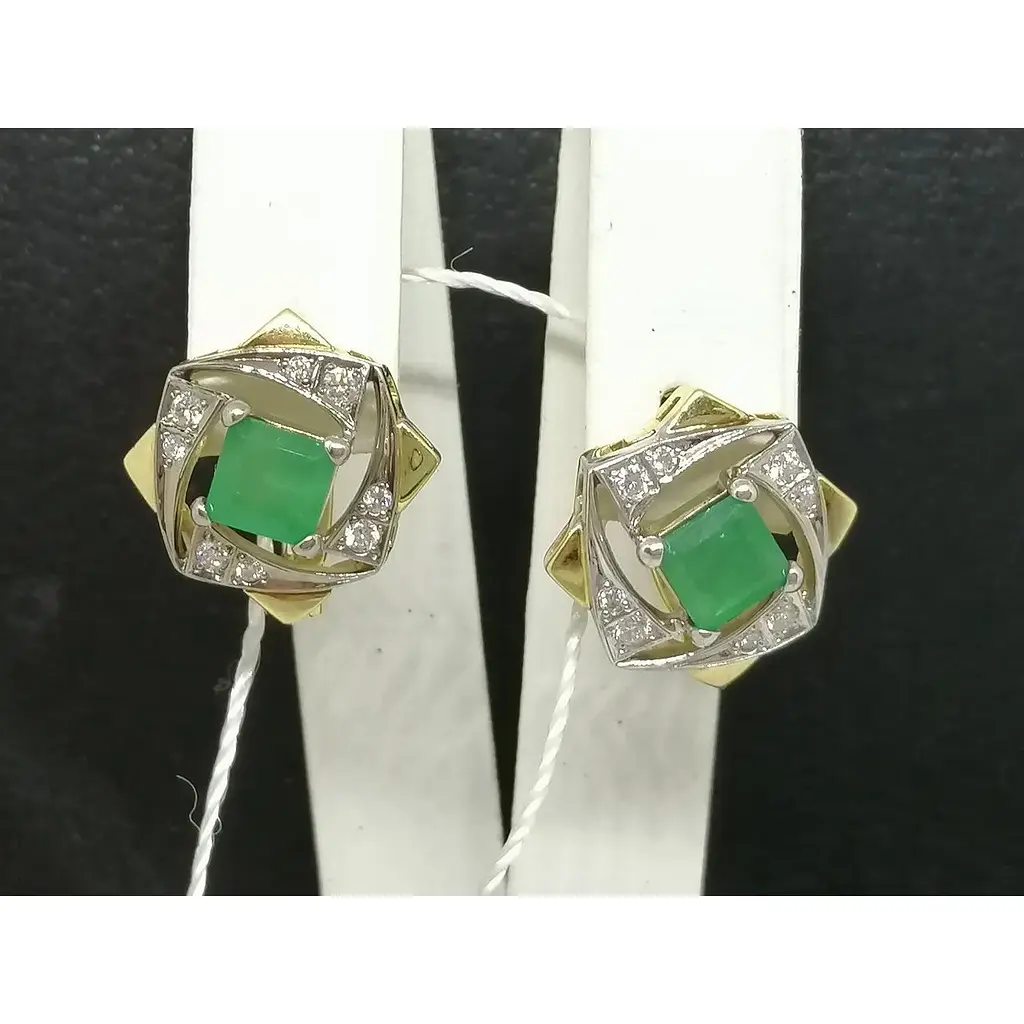 Золоті сережки Агні Іріда з діамантами і смарагдом. Артикул 22287 - фото 3