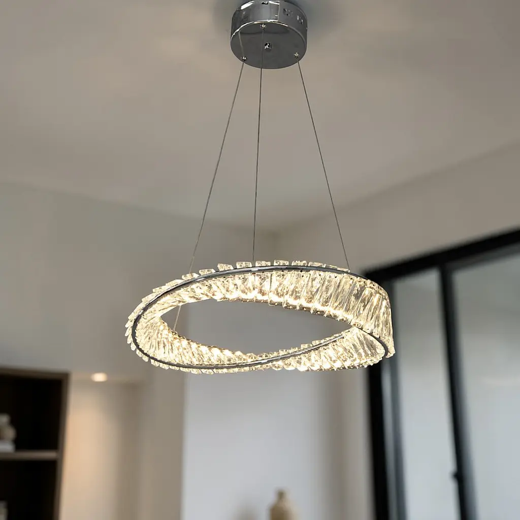 Підвісна LED-люстра кільце Linisoln 548-500 CH 55W, діаметр 50 см, метал і кришталь - фото 4