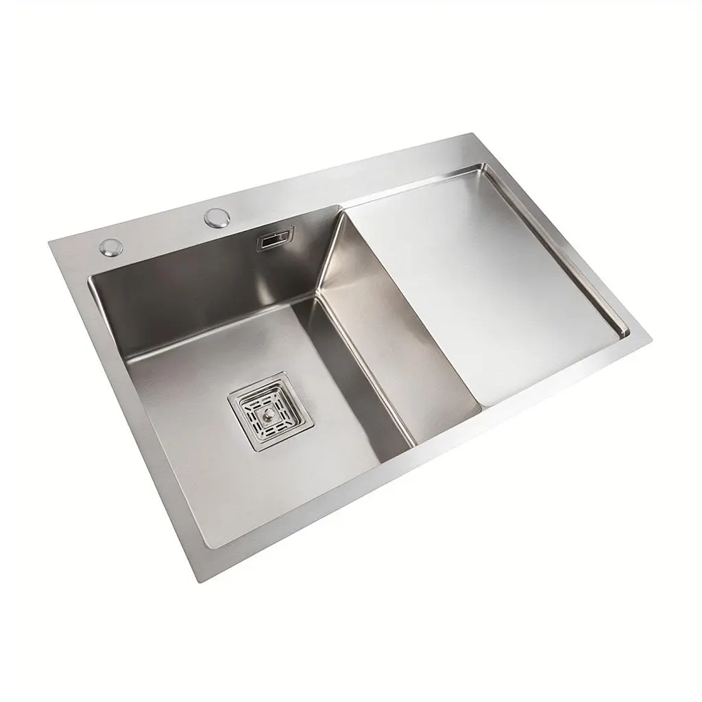 Кухонна мийка Platinum Handmade 78x50В з нержавіючої сталі 3.0 мм квадратний сифон 78x50x22 см cіра - фото 2