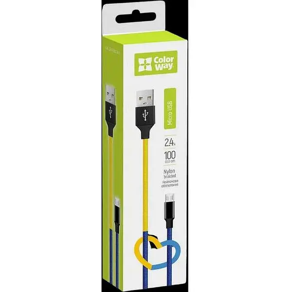 Кабель ColorWay USB - MicroUSB National 2.4А 1м Blue Yellow - фото 2