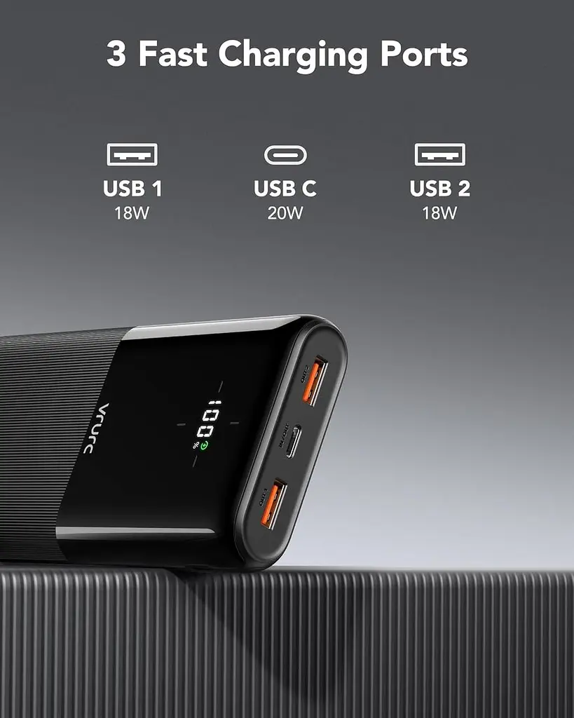Повербанк VRURC Power Bank 20000 мА·год, портативний зарядний пристрій USB C 20 Вт - фото 2
