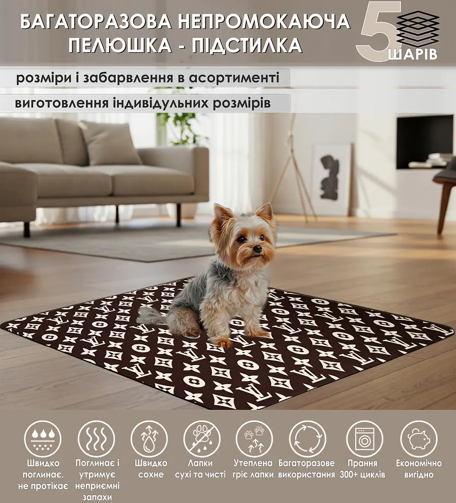 Многоразовая подстилка Giselle  60х75 см пеленка для собак, суперпоглощающая, непромокаемая, антизапах 5004032 - фото 2