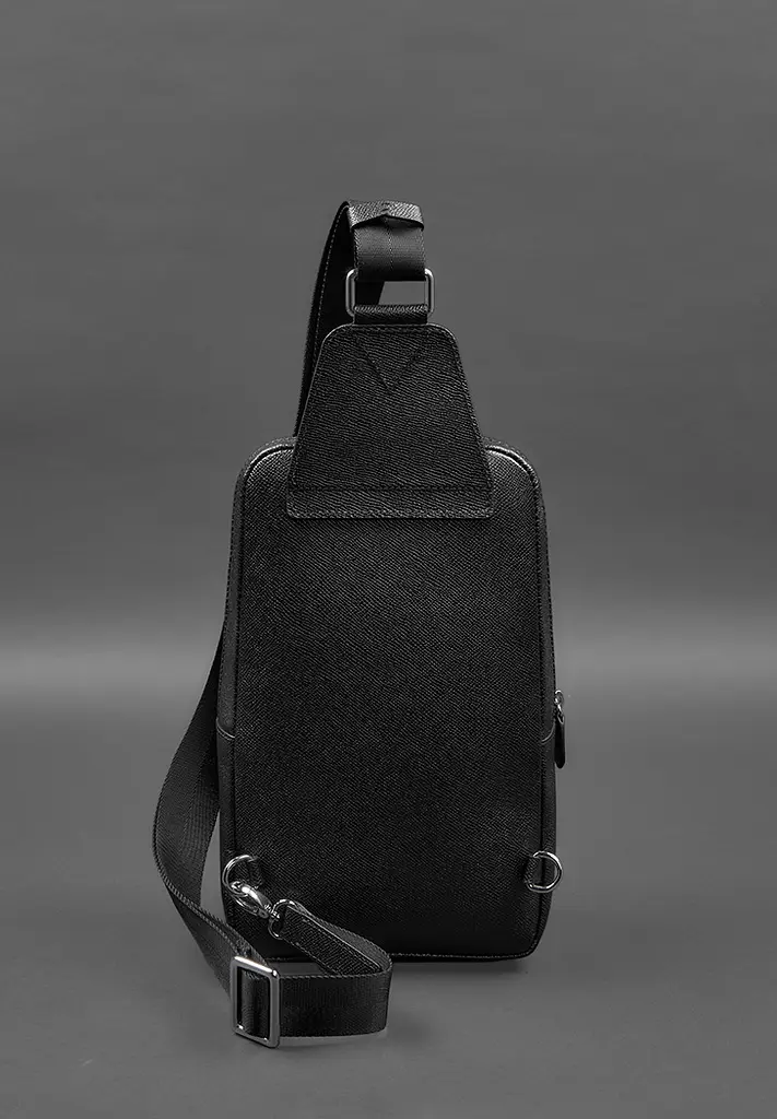 Кожаный мужской рюкзак (сумка-слинг) на одно плечо черный Saffiano - фото 6