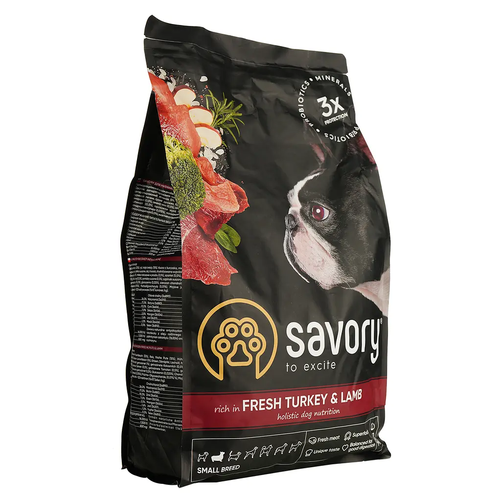 Сухой корм для собак малых пород Savory Small Breed rich in Fresh Turkey&Lamb со свежим мясом индейки и ягнятиной 3 кг - фото 3
